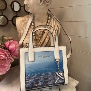 NWT Karl Lagerfeld White and Blue Beach scene  Women's Bag